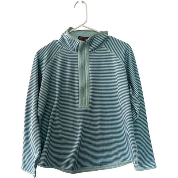 Vineyard Vines Blue Striped Reversible Fleece Sweater Size M Quarter Zip Preppy - Picture 1 of 13